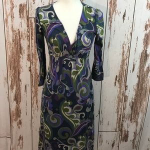 Boden Print Dress Plunge Spring Empire Waist